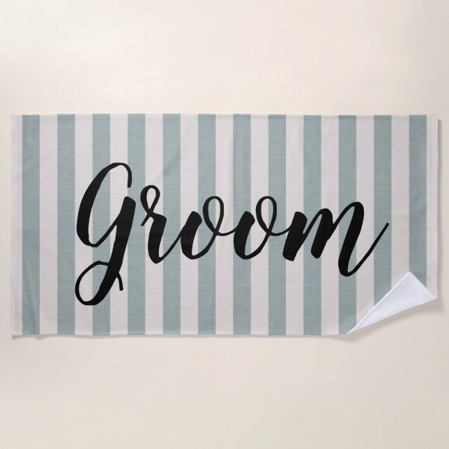 Rustic Blue Stripes Groom Beach Towel (Front)