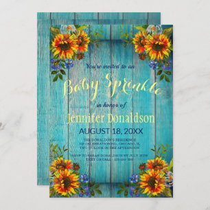 Rustic Blue Sunflower Baby Sprinkle Invitation