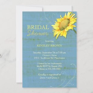 Rustic Blue Sunflower Bridal Shower Invitation