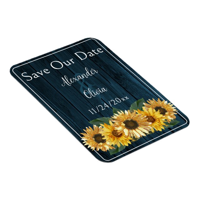 Rustic Blue Sunflower Save The Date Magnet (Right Side)