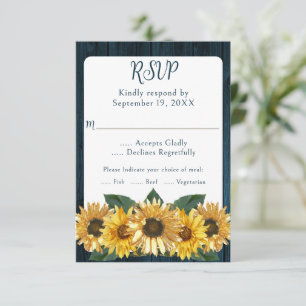 Rustic Blue Sunflower Wedding RSVP Card
