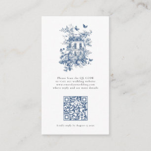 Rustic Blue Toile De Jouy QR Code Wedding RSVP Enclosure Card