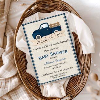 Rustic Blue Truck Baby Shower Invitation