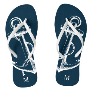 Rustic Blue Vintage Anchor Monogram Thongs