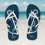 Rustic Blue Vintage Anchor Monogram Thongs<br><div class="desc">Custom printed flip flop sandals with a rustic nautical vintage anchor illustration and your custom monogram or other text. Click Customise It to change text fonts and colours or add your own images to create a unique one of a kind design!</div>