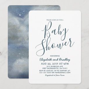 Rustic Blue Vintage Clouds Baby Shower Invitation