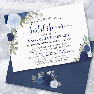 Rustic Blue Watercolor Floral Chic Bridal Shower Invitation