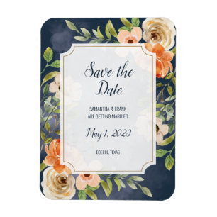 Rustic Blue Watercolor Floral Save the Date Magnet