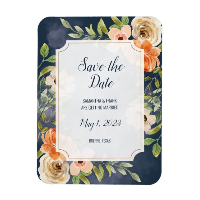 Rustic Blue Watercolor Floral Save the Date Magnet (Vertical)