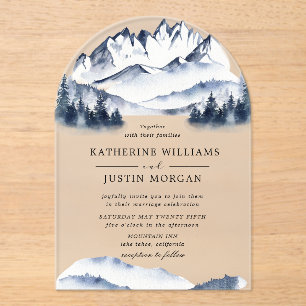 Rustic Blue Watercolor Mountain Acrylic Invitations