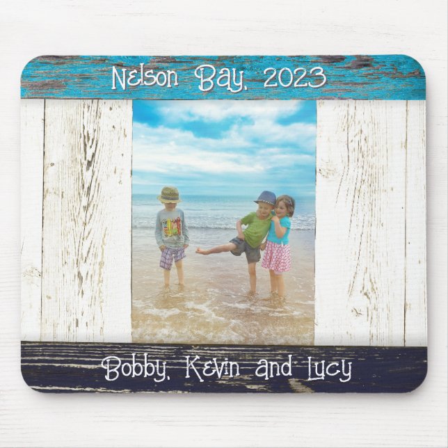 Rustic Blue White Beach Wood Photo Frame Mouse Pad (Front)