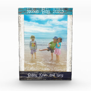 Rustic Blue White Beach Wood Text 5" x 7" Frame Photo Block