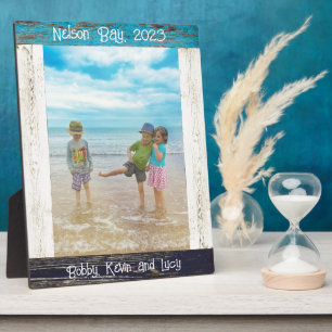Rustic Blue White Beach Wood Text Photo Frame