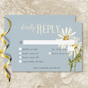 Rustic Blue & White Daisies Dinner RSVP Card