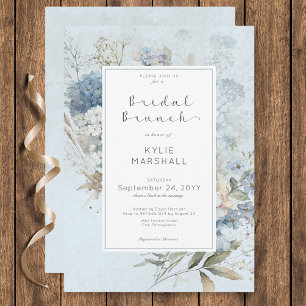 Rustic Blue & White Floral Frame Bridal Brunch Invitation