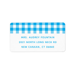 Rustic Blue White Gingham Plaid County Wedding Label