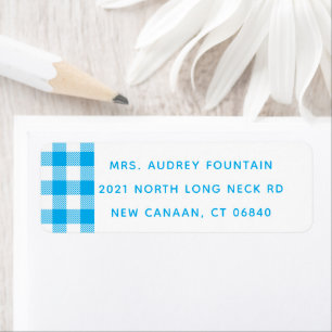 Rustic Blue White Gingham Plaid County Wedding Return Address Label