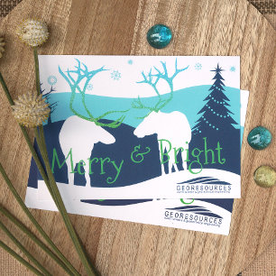 Rustic Blue, White Reindeer Company Logo Holiday Invitation