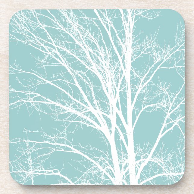 Rustic Blue White Tree Branches Coaster (Front)