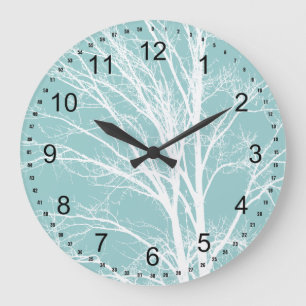 Rustic Blue White Tree Branches Large Clock