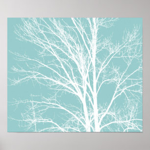 Rustic Blue White Tree Branches Poster