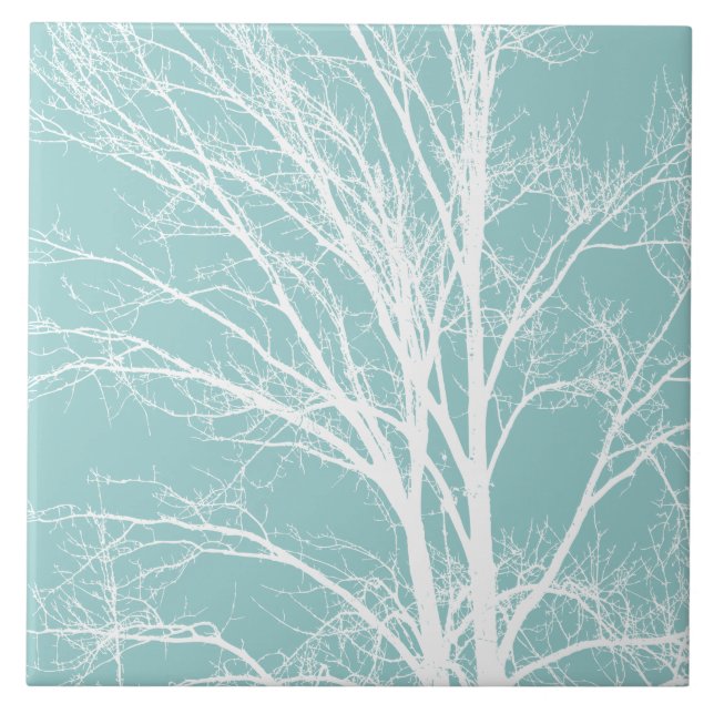 Rustic Blue White Tree Branches Tile (Front)