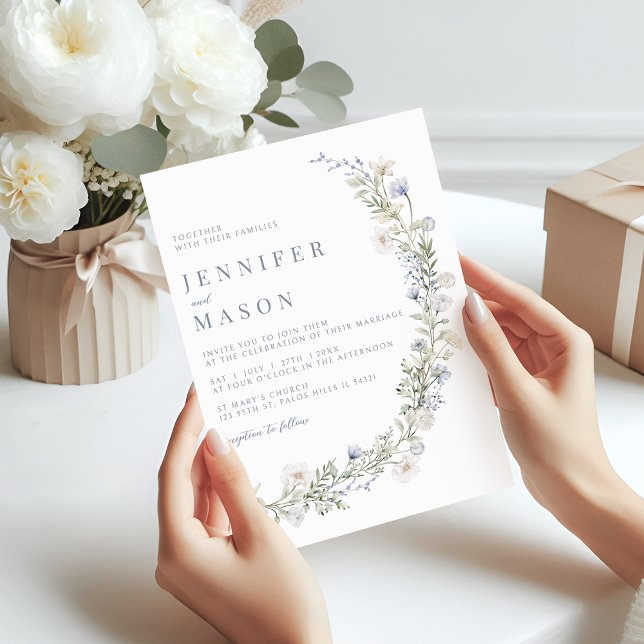 Rustic blue wildflower floral wedding Invitation (Creator Uploaded)