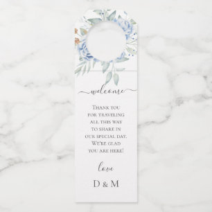 Rustic Blue Winter Floral Wedding Bottle Tag