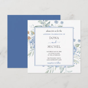 Rustic Blue Winter Floral Wedding Invitation