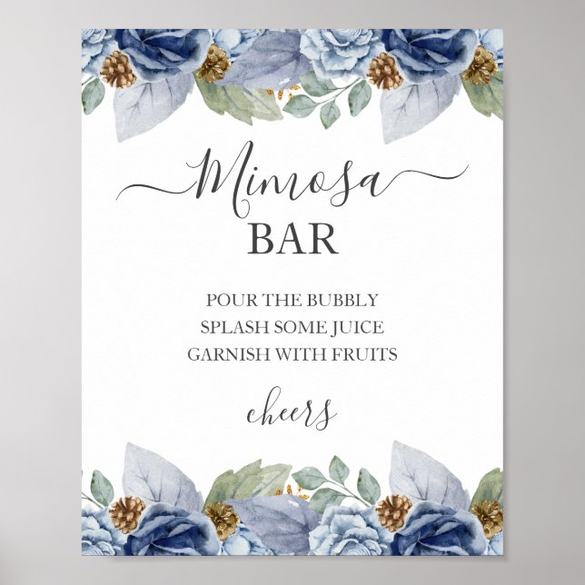 Rustic Blue Winter Floral Wedding Poster (Front)