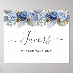 Rustic Blue Winter Floral Wedding Poster