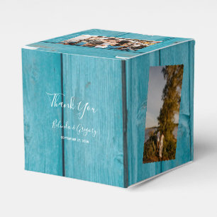 Rustic Blue Wood 4 Photos Wedding Favour Box