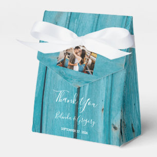 Rustic Blue Wood 4 Photos Wedding Favour Box