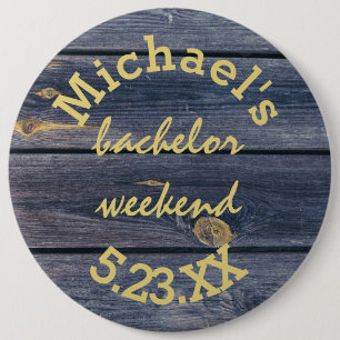 Rustic Blue Wood Bachelor Weekend Monogram 6 Cm Round Badge