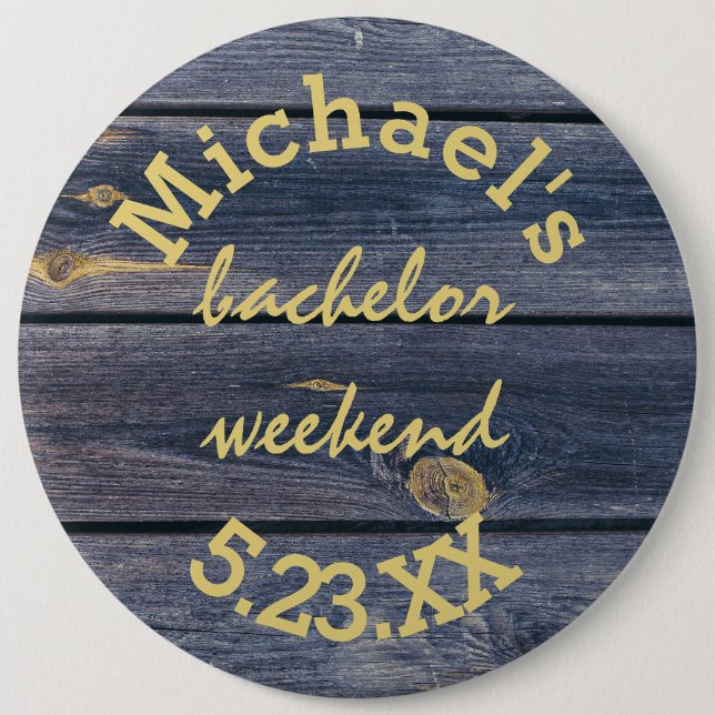 Rustic Blue Wood | Bachelor Weekend Monogram 6 Cm Round Badge (Front)