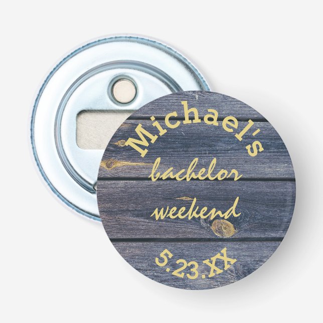 Rustic Blue Wood | Bachelor Weekend Monogram Bottle Opener (Front)