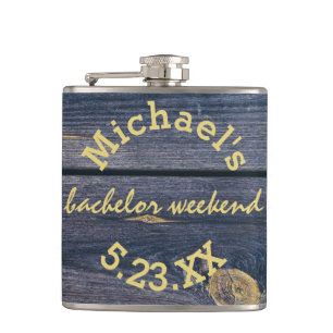 Rustic Blue Wood   Bachelor Weekend Monogram Hip Flask