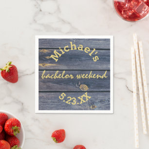 Rustic Blue Wood Bachelor Weekend Monogram Napkin
