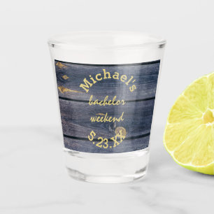 Rustic Blue Wood Bachelor Weekend Monogram Shot Glass