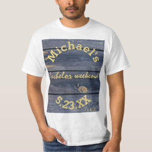 Rustic Blue Wood Bachelor Weekend Monogram T-Shirt