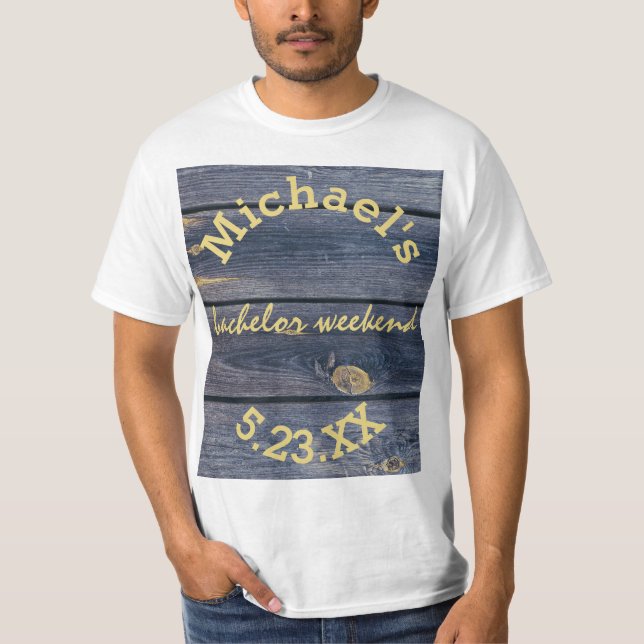 Rustic Blue Wood | Bachelor Weekend Monogram T-Shirt (Front)