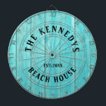 Rustic Blue Wood Beach house Family Name Dartboard<br><div class="desc">Personalised dartboard for family parties at the beach house.Add name and established year to the rustic dartboard with a coastal blue wood texture background.</div>