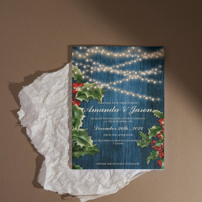 Rustic Blue Wood Berry Festive wedding Invitation (Rustic Blue Wood Berry Festive wedding Invitation)