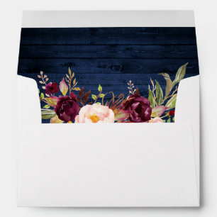 Rustic Blue Wood Burgundy Floral Invitation Envelope