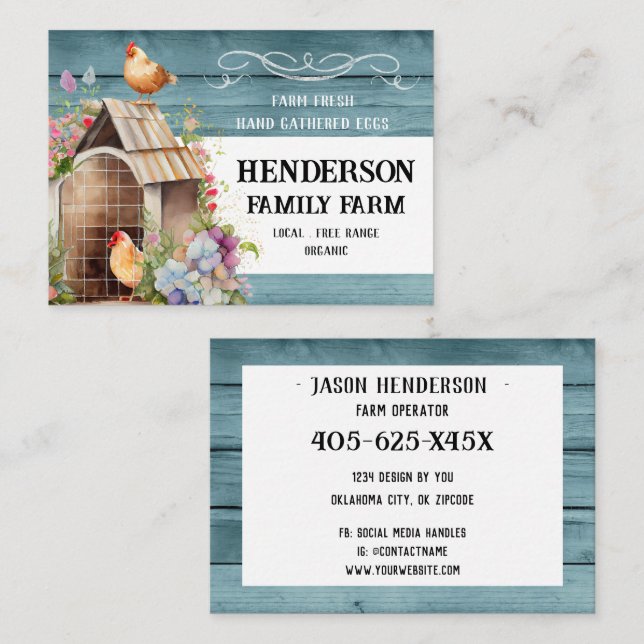 Rustic Blue Wood Chicken Eggs Farm Business Card (Front/Back)