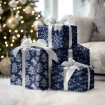 Rustic Blue Wood Christmas Frost Wrapping Paper Sheet<br><div class="desc">This set of country farmhouse wrapping paper sheets features 3 designs on rustic dark blue wood background: 1. White frost Christmas icons,  2. Snowflakes,  3. Merry Christmas handwriting script.</div>