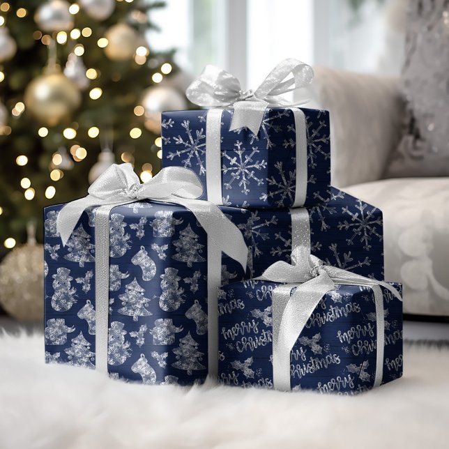 Rustic Blue Wood Christmas Frost Wrapping Paper Sheet (Creator Uploaded)
