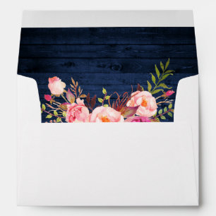 Rustic Blue Wood Pink Floral Invitation Envelope