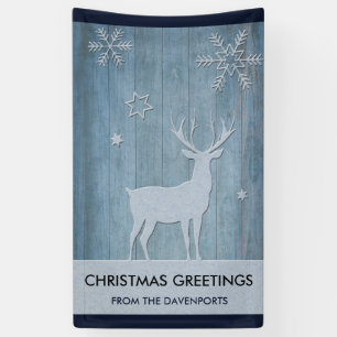 Rustic Blue Wood Reindeer Country Christmas Banner
