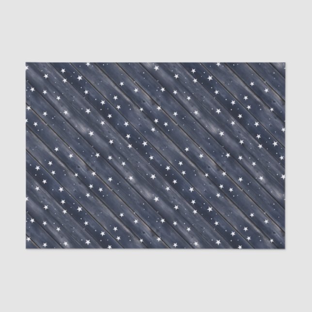 Rustic Blue Wood Stars  Tissue Paper (Front)